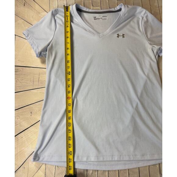 Under Armour HeatGear Women's V-Neck Short Sleeve T-Shirt Blue Large - Picture 3 of 5